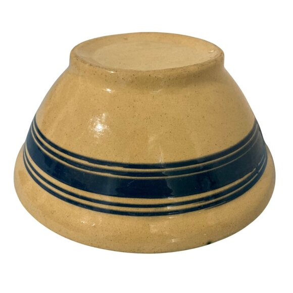 Antique Vintage Yellow Ware Bowl With 5 Blue Striped Bands - Picture 1 of 10